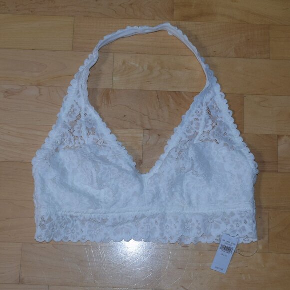 New! AERIE by AMERICAN EAGLE Women's Sz L (D) White Lace Halter Bralette - Picture 2 of 5